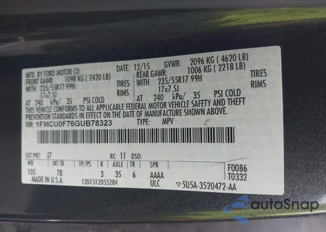 2016 Ford Escape S from USA, damaged, VIN 1FMCU0F76GUB78323